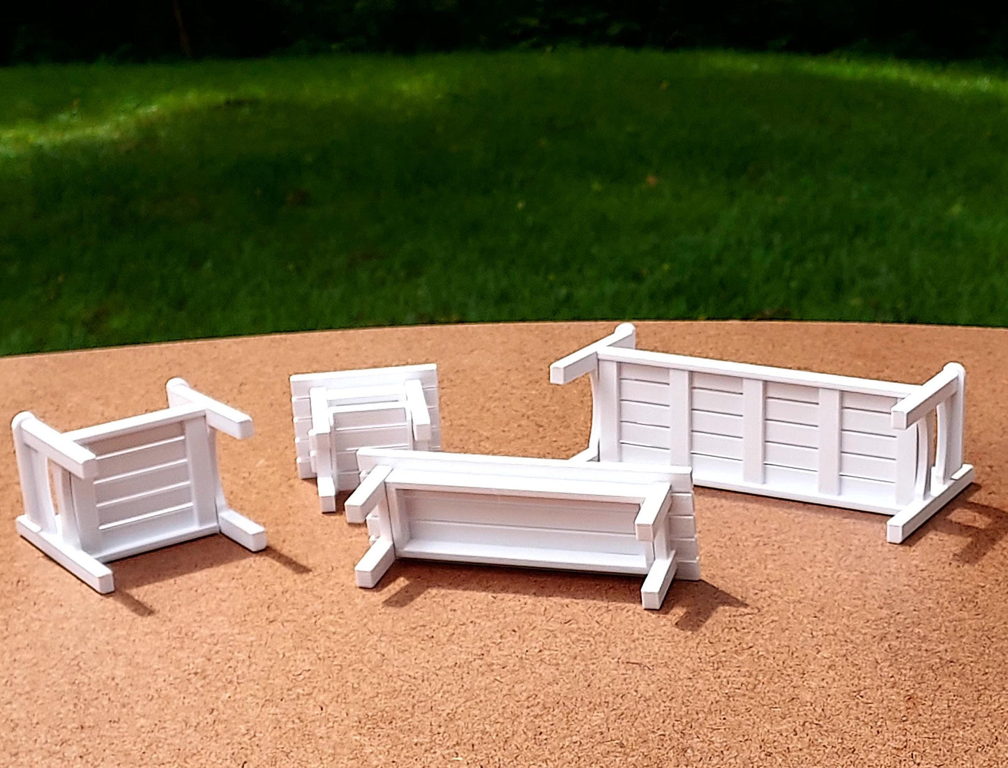 Patio Furniture Set - 1:12 Scale Dollhouse Bench, Chair, Tables