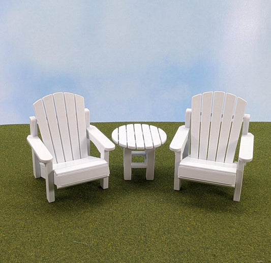 Adirondack Patio Set (2 chairs and a side table) 1:12 scale - chair is 3 1/2" tall