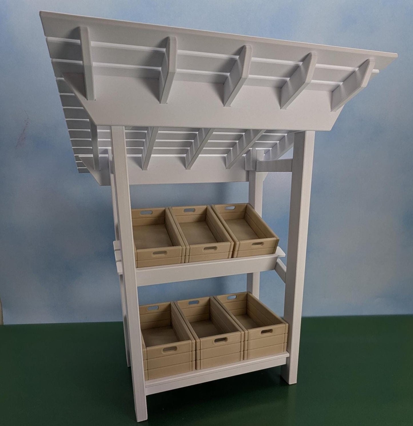 1:6 scale (LARGE) Farmers Market Stand with Crates  -  13" tall