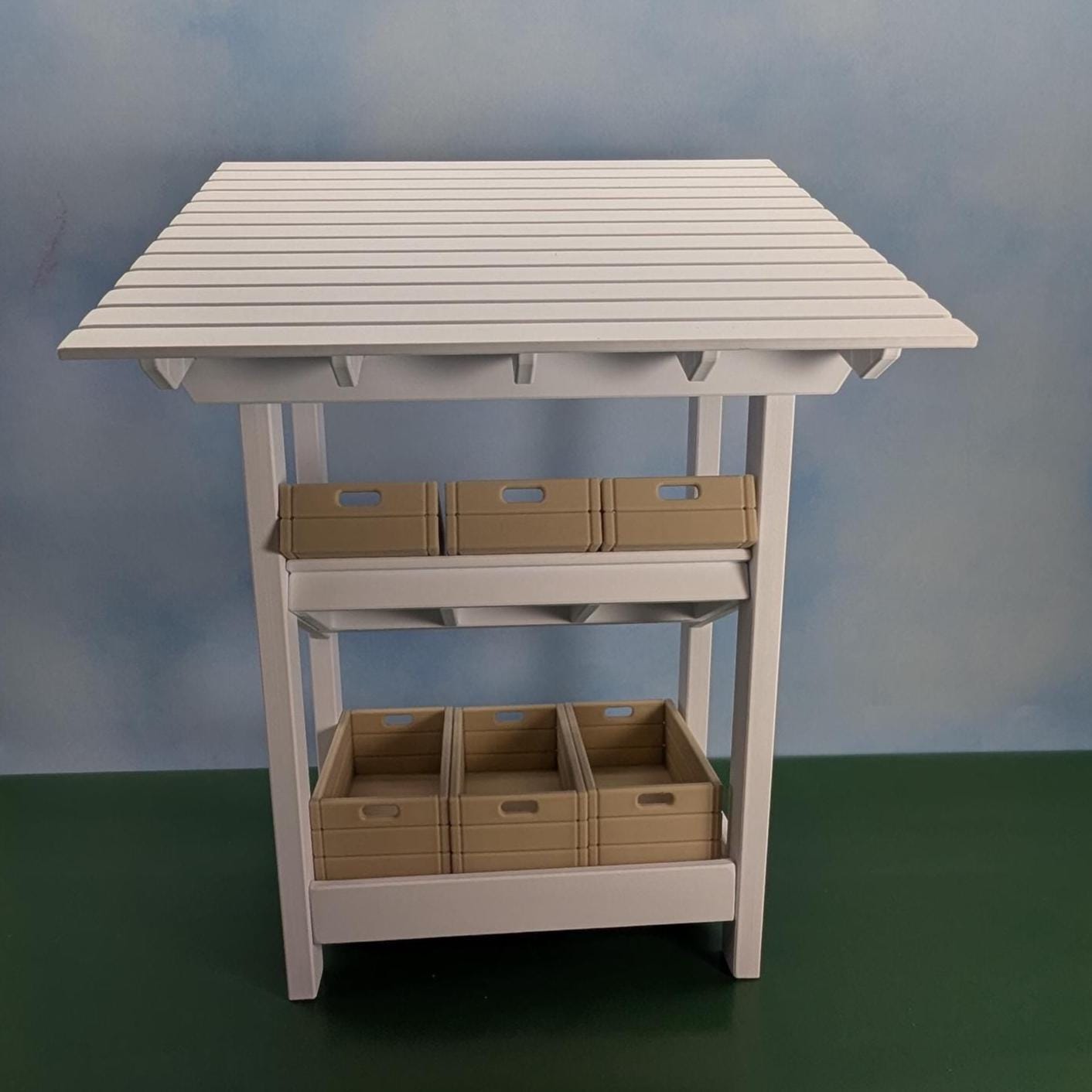 1:6 scale (LARGE) Farmers Market Stand with Crates  -  13" tall