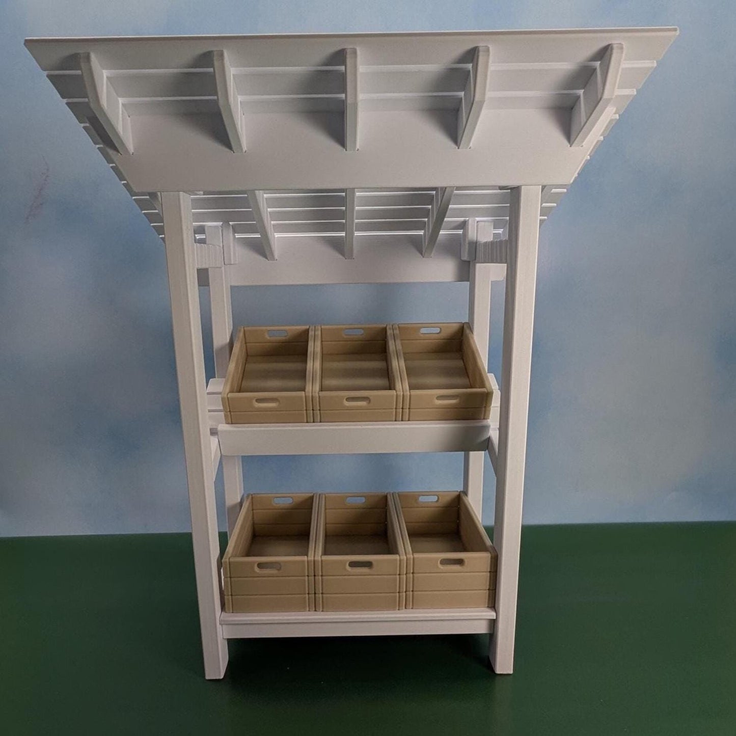 1:6 scale (LARGE) Farmers Market Stand with Crates  -  13" tall