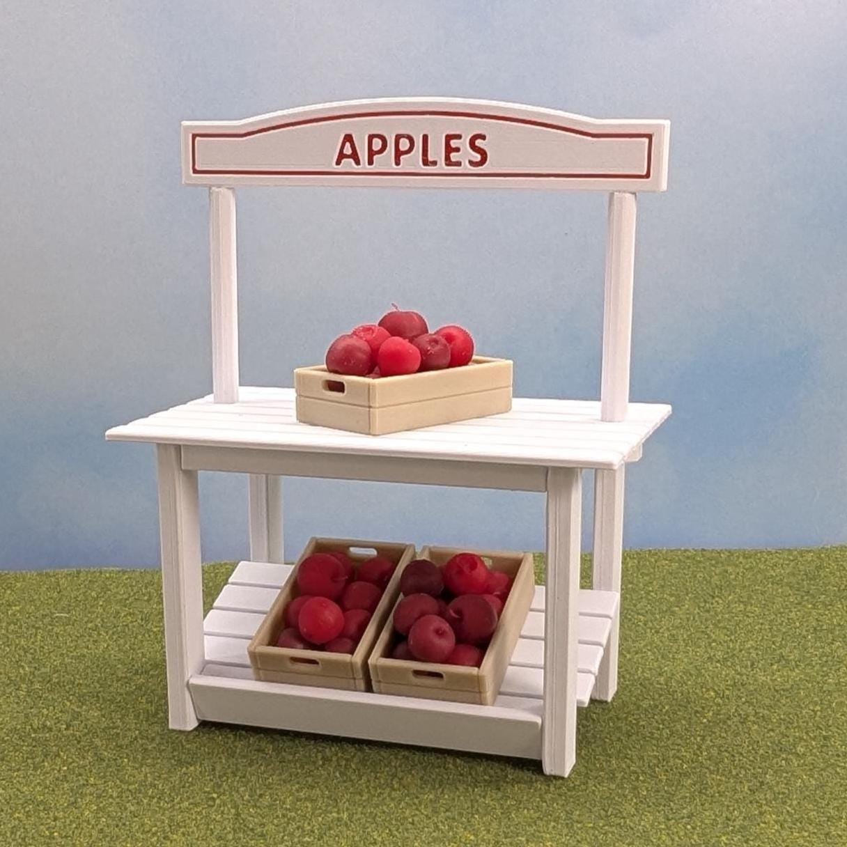 Seasonal Market Stand with 3 signs and crates - personalized sign available - 1:12 scale - 5 1/2" tall