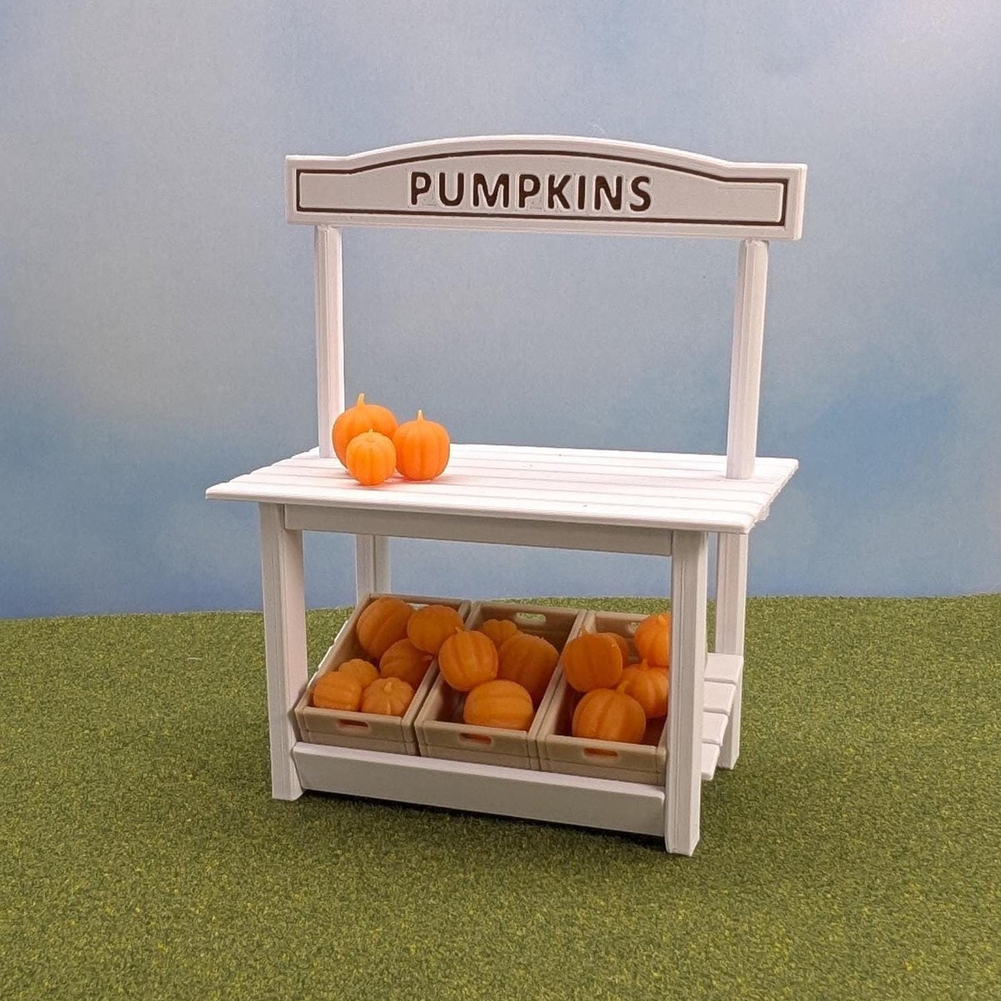 Seasonal Market Stand with 3 signs and crates - personalized sign available - 1:12 scale - 5 1/2" tall